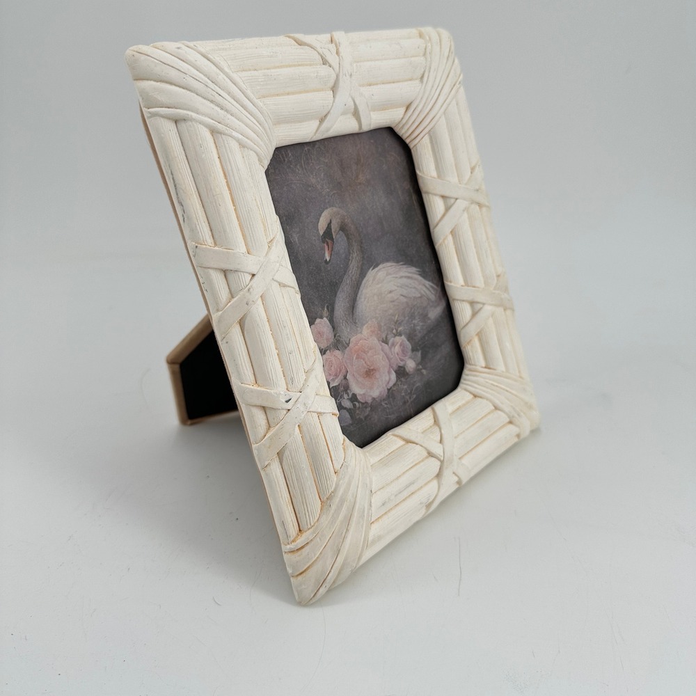 Vintage Faux Bamboo Wicker Style Cream 4x6 Picture Frame Made in Korea
